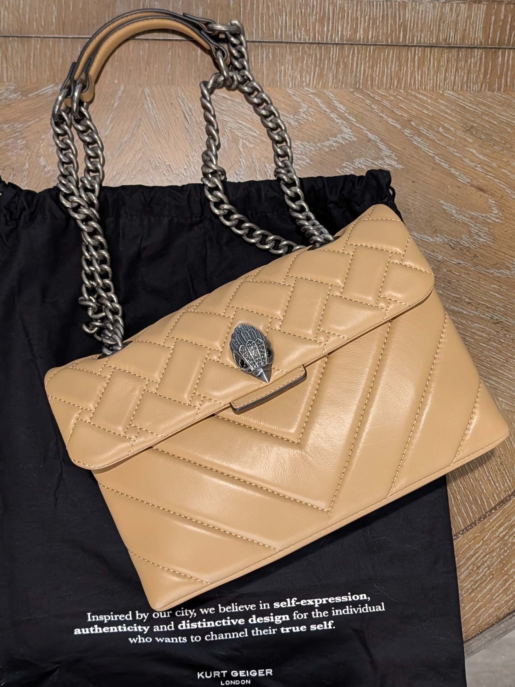 Kurt Geiger Beige Quilted Leather Chain-Handle Shoulder Bag